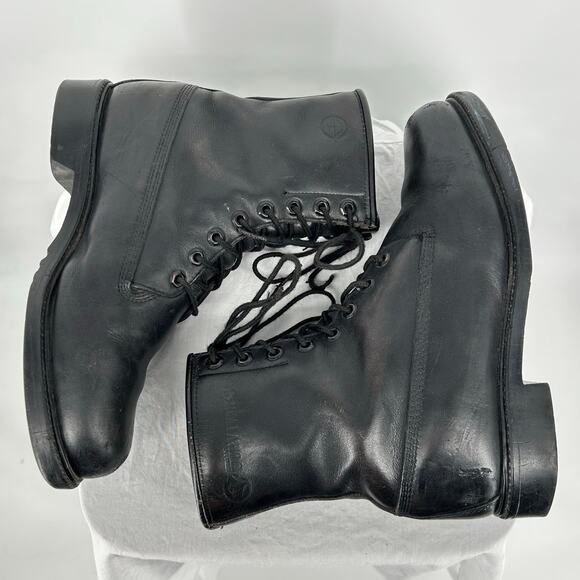 Vintage 70s 80s Black Men's 9M Herman Survivors Leather Combat Logger Boots - Picture 5 of 9